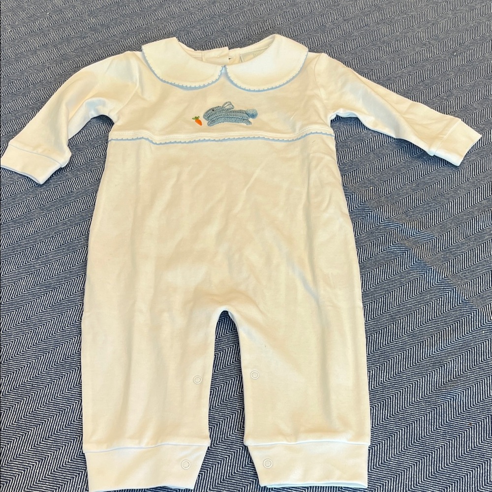 Little English White and Blue Playsuit with Embroidery